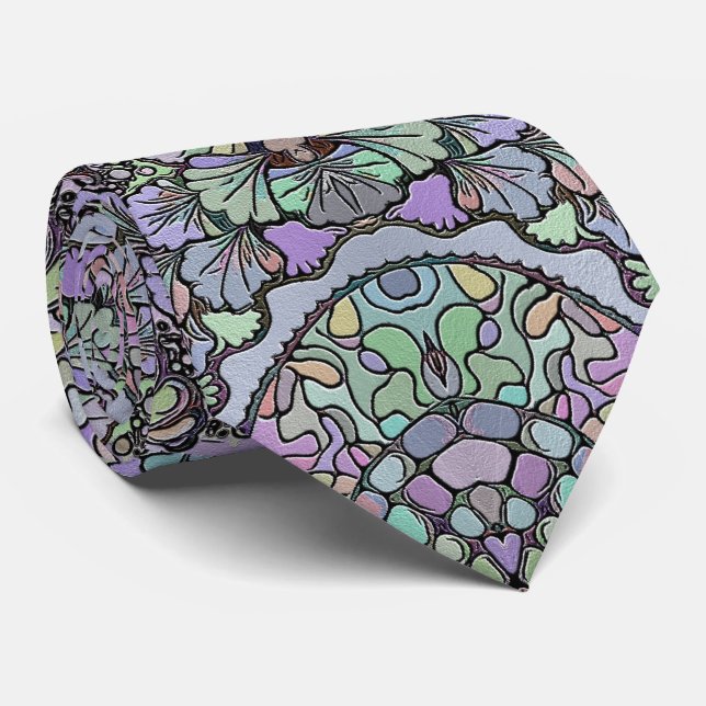 Purple pansy flower mosaic tie (Rolled)