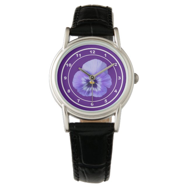 Purple Pansy Flower on Watch (Front)