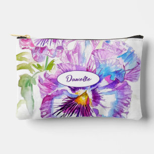Purple Pansy Flower Pattern Watercolor Girls Accessory Pouch