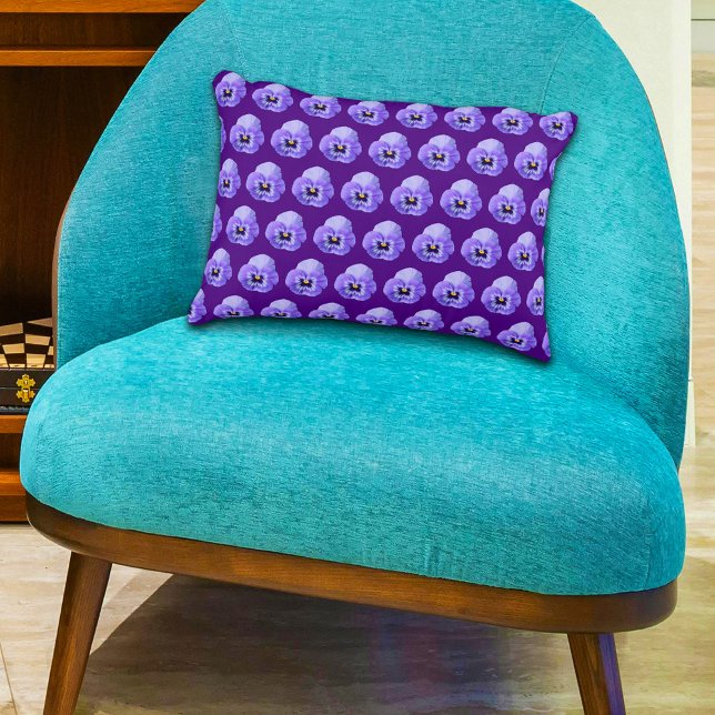 Purple Pansy Flower Seamless Pattern on Decorative Cushion (Purple Pansy flower seamless pattern on accent pillow)