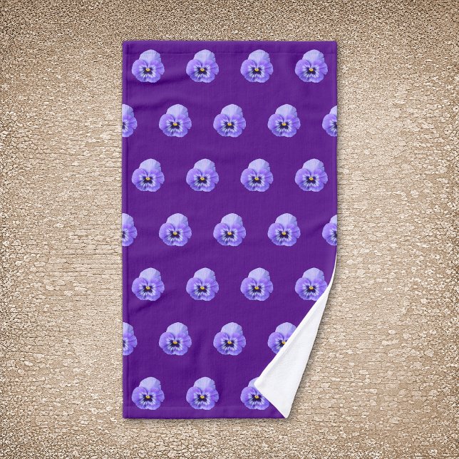 Purple Pansy Flower Seamless Pattern on Hand Towel (Purple Pansy flower seamless pattern on hand towel)