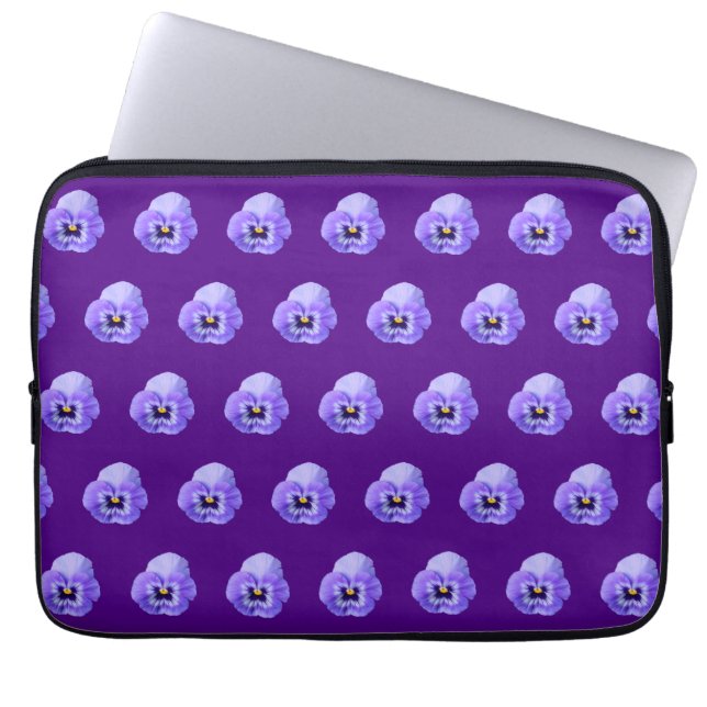Purple Pansy Flower Seamless Pattern on Laptop Sleeve (Front)