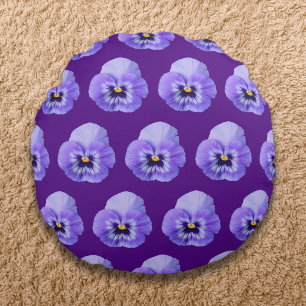 Purple Pansy Flower Seamless Pattern on Round Cushion