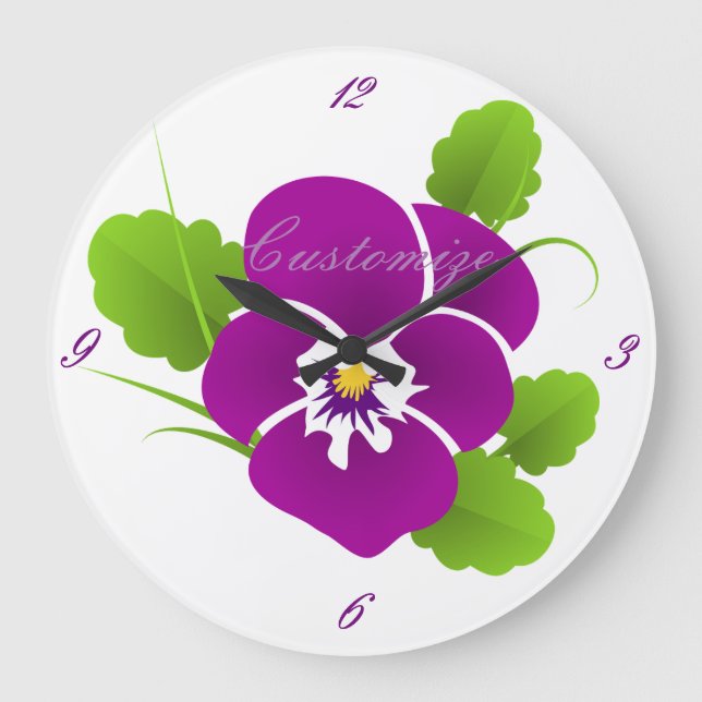 Purple Pansy Flower Thunder_Cove Large Clock (Front)