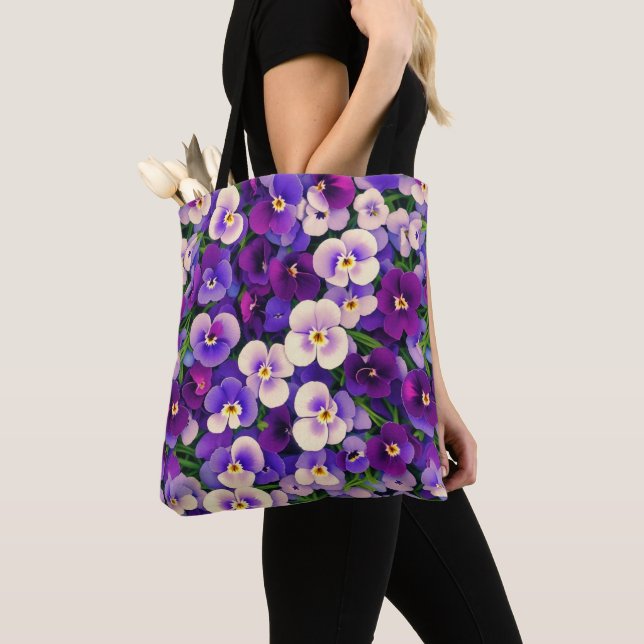 Purple Pansy Flower Tote Bag (Close Up)