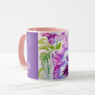 Purple Pansy Flower Watercolor Womans Name Pansies Mug