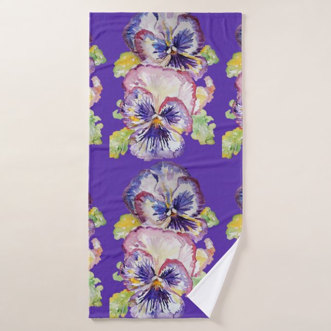 Purple Pansy Flowers Floral Bath Towel Set (Bath Towel)