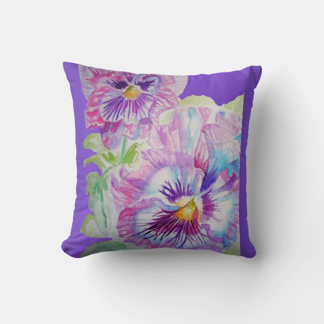 Purple Pansy Flowers Floral decor Cushion (Front)