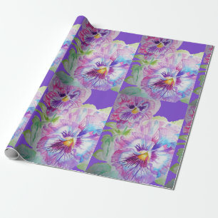 Purple Pansy flowers floral Watercolor Wrapping Paper