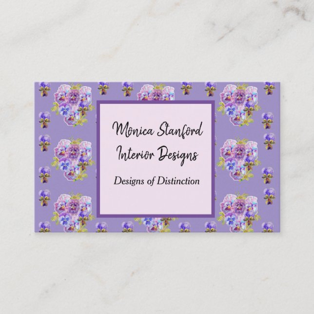 Purple Pansy Flowers Watercolour Business Card (Front)