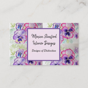 Purple Pansy Flowers Watercolour Business Card