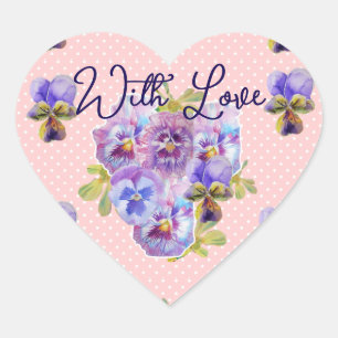 Purple Pansy Pansies Flower Pattern Thank You Heart Sticker