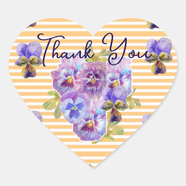 Purple Pansy Pansies Flower Pattern Thank You Heart Sticker (Front)