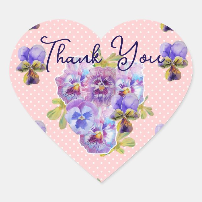 Purple Pansy Pansies Flower Pattern Thank You Heart Sticker (Front)