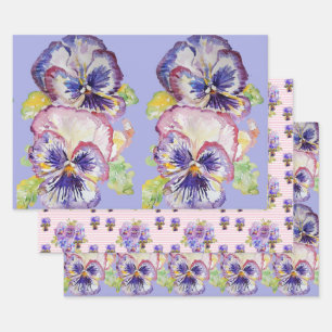 Purple Pansy Pansies flower Watercolor Painting Wrapping Paper Sheet