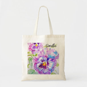 Purple Pansy Pansies Watercolor Art Tote Bag