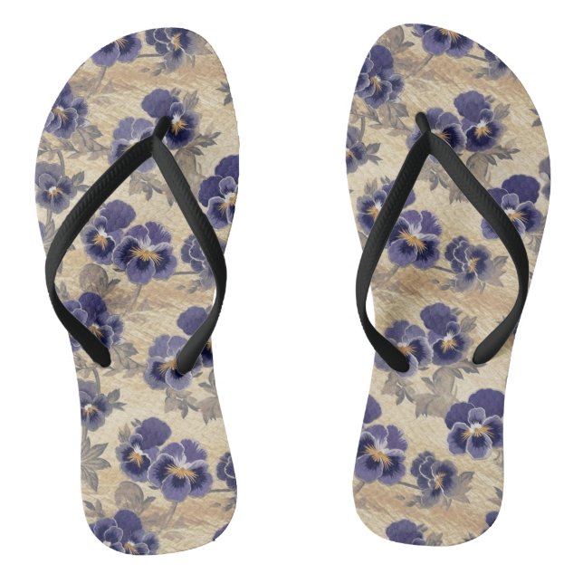 Purple Pansy Pattern Thongs (Footbed)