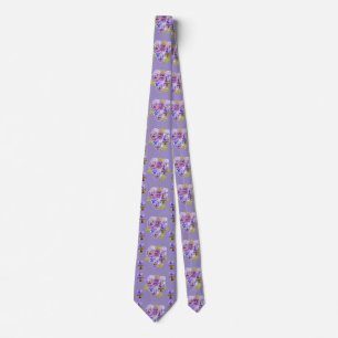 Purple Pansy Shabby Chic floral Mens Neck Tie