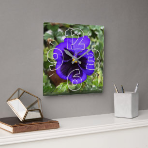 Purple pansy square wall clock