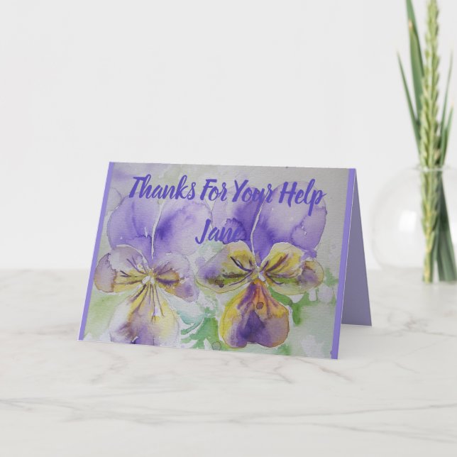 Purple Pansy Thank You than Watercolor Card (Front)