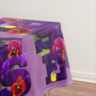 Purple Pansy Typography, Tablecloth