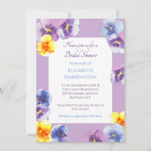 Purple Pansy Watercolor Boho Bridal Shower Invitation
