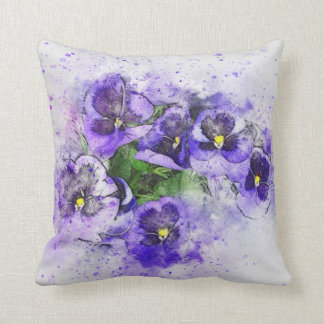 Purple Pansy Watercolor Cushion