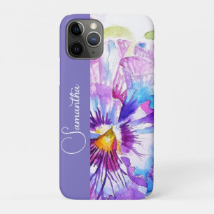 Purple Pansy Watercolor Flower Girls Name Floral iPhone 11 Pro Case