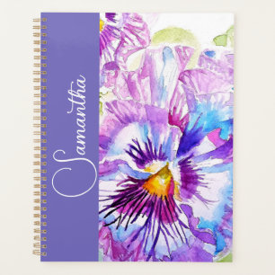 Purple Pansy Watercolor Flower Girls Name Floral Planner