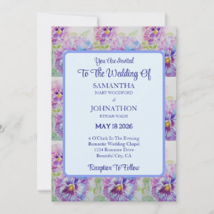 Purple Pansy Watercolor Flower Wedding Invitation