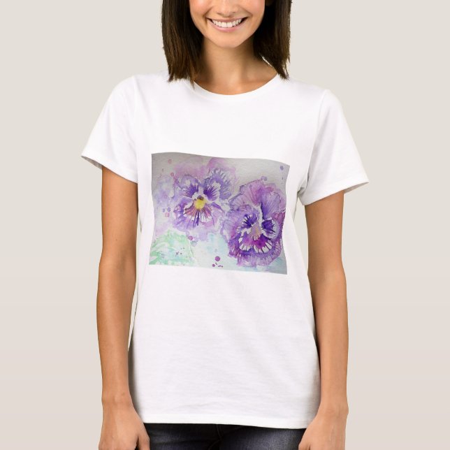 Purple Pansy Watercolour flower art T Shirt (Front)