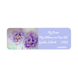 Purple Pansy Watercolour Return Address Labels