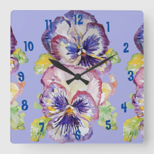 Purple Pansy Watercolour Womans Office Clock