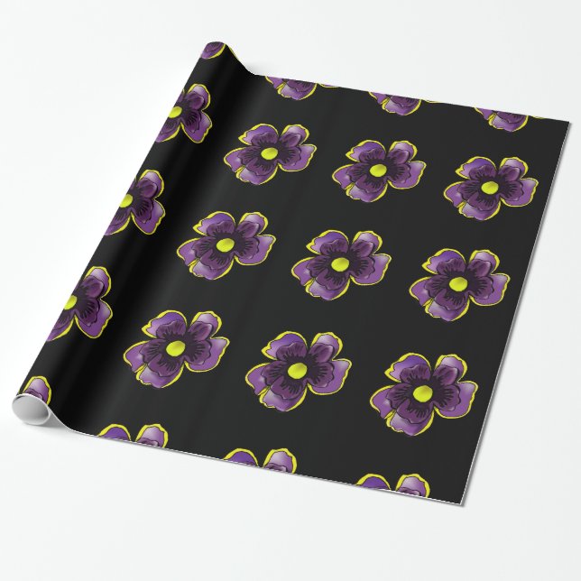 Purple Pansy Wrapping Paper (Unrolled)