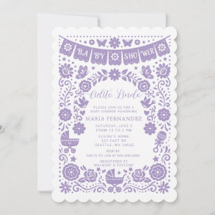 Purple Papel Picado Cielito Lindo Girl Baby Shower Invitation