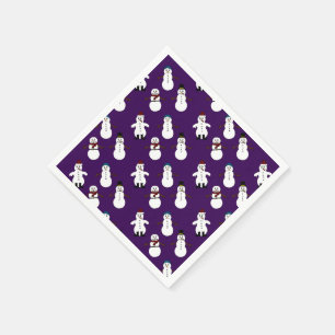 Purple paper napkins white snowman Christmas
