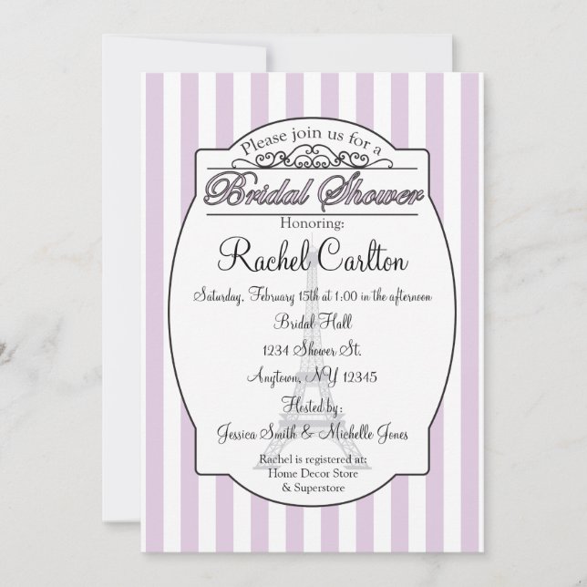 Purple Paris Bridal Shower Invitation (Front)