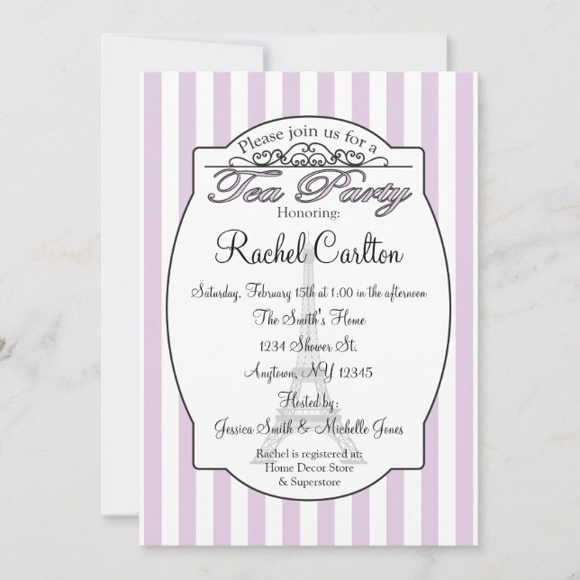 Purple Paris Bridal Tea Party Invitation (Front)