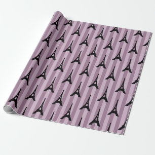 Purple Paris Eiffel Tower Pattern Wrapping Paper