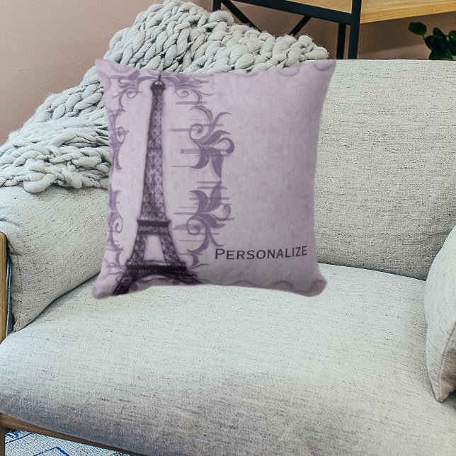 Purple Paris Grunge Cushion (Lavender Paris Grunge Throw Pillow)