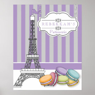 Purple Paris Macarons Eiffel Tower Monogram Poster