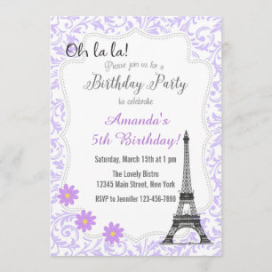 Purple Paris Romantic Birthday Invitation