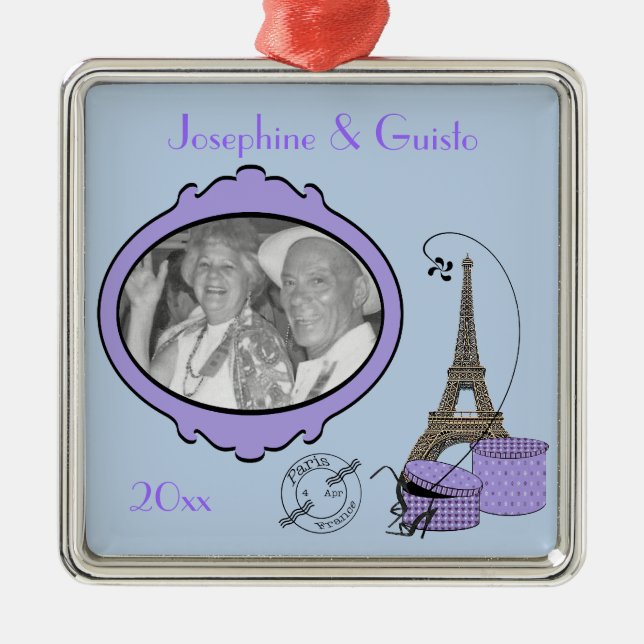 Purple Paris Themed Photo Keepsake Ornament (Front)