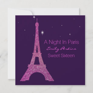 Purple Paris Themed Sweet Sixteen Invitation