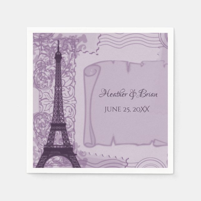 Purple Parisian Wedding Paper Napkins (Front)