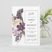 Purple Parrot Boho Tropical Floral Wedding Invitation (Standing Front)