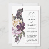Purple Parrot Boho Tropical Floral Wedding Invitation (Front)