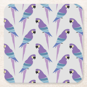 Purple Parrots Square Paper Coaster