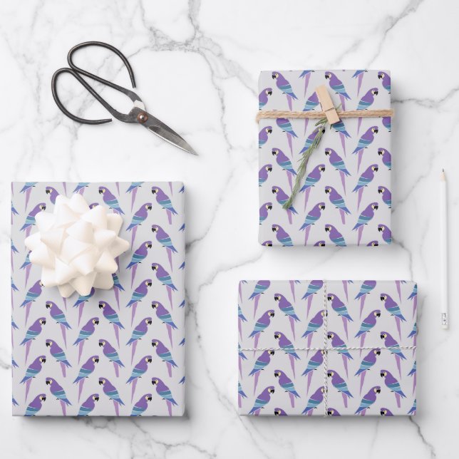 Purple Parrots Wrapping Paper Sheet (Front)