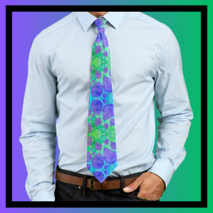 Purple Party Balloons Blue Green Abstract Art Tie